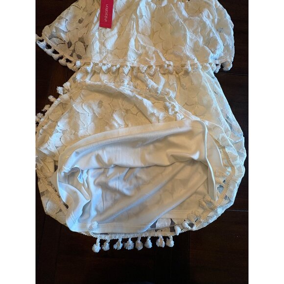 Xhilaration White Lace Dress TAdjustable StrapsmSummer With Pom-Poms Fringe M - Picture 7 of 10